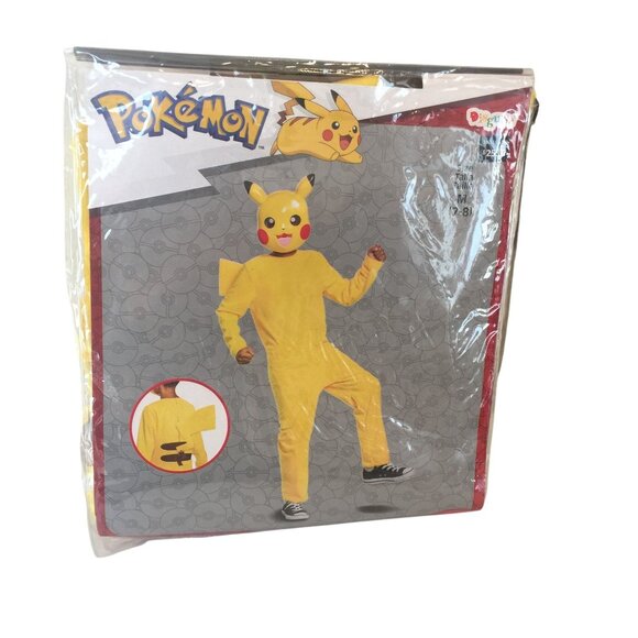 POKEMON PIKACHU Childs Medium 7-8 Jumpsuit with Tail Mask Yellow - Picture 1 of 5